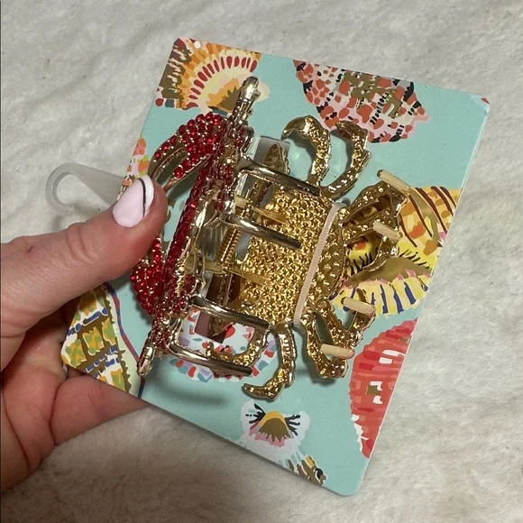 Piper K red jeweled gold hair claw clip - Picture 2 of 2